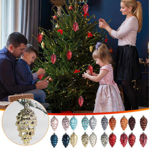 Glitter Pinecone Ornaments Orange 3.5 Inch 6PCS 1