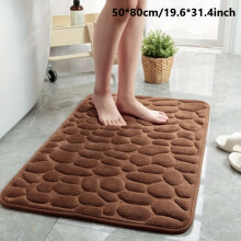 (Coffee, 50x80cm) 1pc Pebble Pattern Bathroom Non-Slip Rug Mat, Multi-Color Optional, Polyester Fiber Material, Non-Slip, Thick