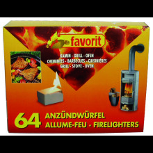favorit 1249 Anzündwürfel für Grill, Kamin und Ofen, 64-er Pack