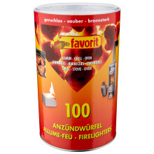 Favorit Anzündwürfel weiß, 100 Stück Anzünder für Kamin, Grill und Ofen, in Vorratsdose 1215