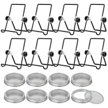 8 Sets Sprouting Jar Kit Includes Sprouting Lids and Sprouting Stands Jar Screen Lids for Sprouting Growing Seeds