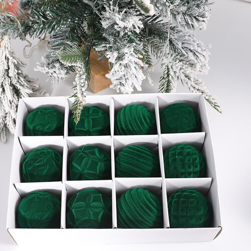 Flocked Christmas Ornaments 6cm Brown 12-Pack 2