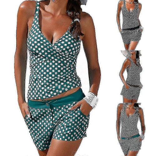 Μαγιό Tankini 2 τεμαχίων με πουά για γυναίκες, αμάνικο τοπ και σορτς για αγόρια - XC 1