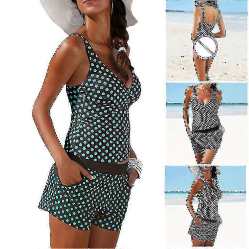 Μαγιό Tankini 2 τεμαχίων με πουά για γυναίκες, αμάνικο τοπ και σορτς για αγόρια - XC 2