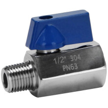 1/2 Inch 304 Stainless Steel Mini Ball Valve, Female and Male NPT, Great for Shower Flow Control