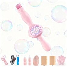 Pink Magic Bubble Wand with Colorful Smoke, Rechargeable GloveEnabled Bubble Machine for Parties