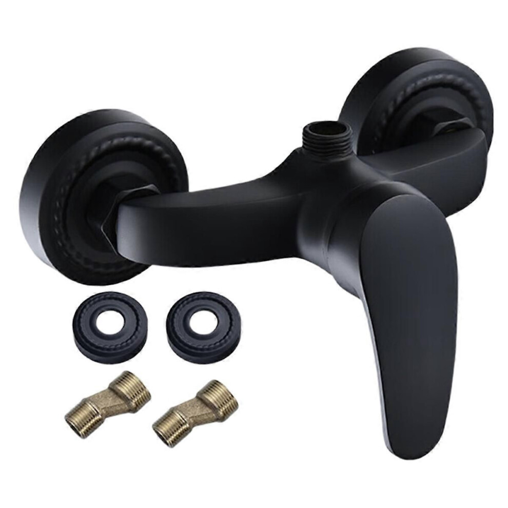 Simplicity Black Finish Brass Shower Faucet Mixer Valve Wall Mounted Triple Bathtub Faucet Hot And C 9319739703955