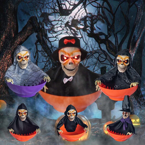 Κινούμενο κρανίο με μπολ με γλυκά για το Halloween με ενεργοποίηση κίνησης 1
