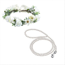 Dog Flower Collar Wedding and Leash Set Pearl for Dogs Pearl Beaded Dog Leash Dog Collar Bows for W