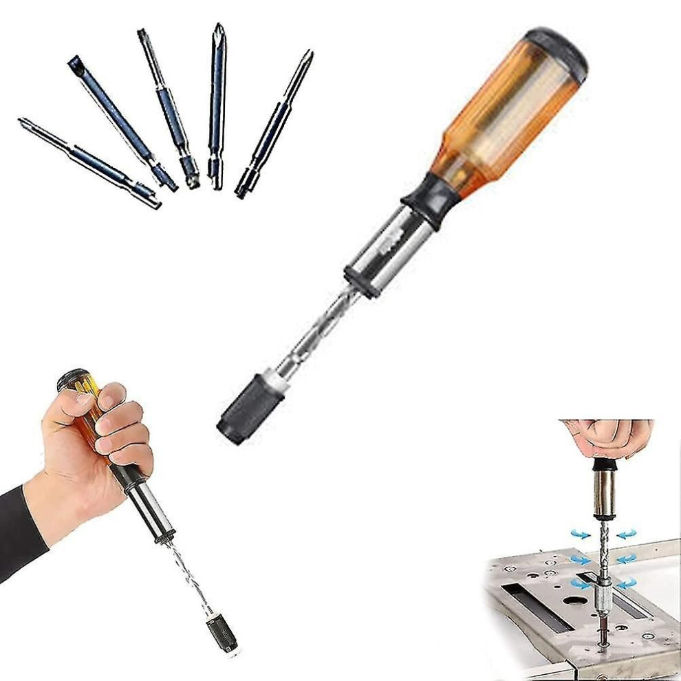 Push Pull Ratchet Screwdriver Adjustment Spiral Ratchet Screwdriver With 5 Replaceable Heads 9319739707779