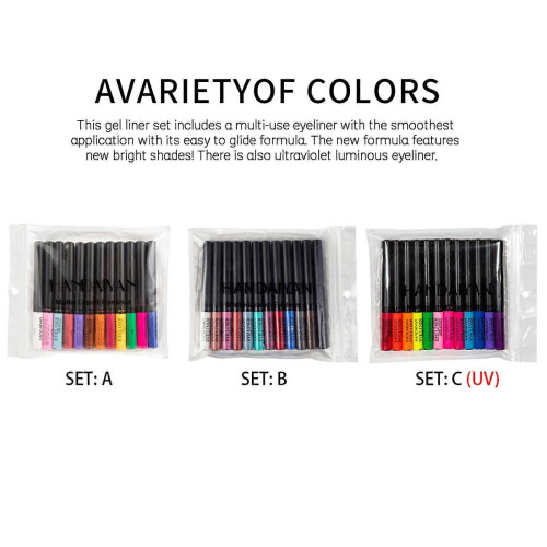 Σετ υγρού eyeliner HANDAIYAN 12 χρωμάτων ματ, υγρό eyeliner μακιγιάζ μ