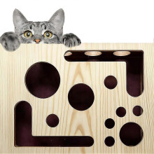 Wooden Cat Nail File Box, Cat Scratch Puzzle Enrichment Box, Maze Cat Scratch Puzzle with Bell Ball & Sandpaper Inside
