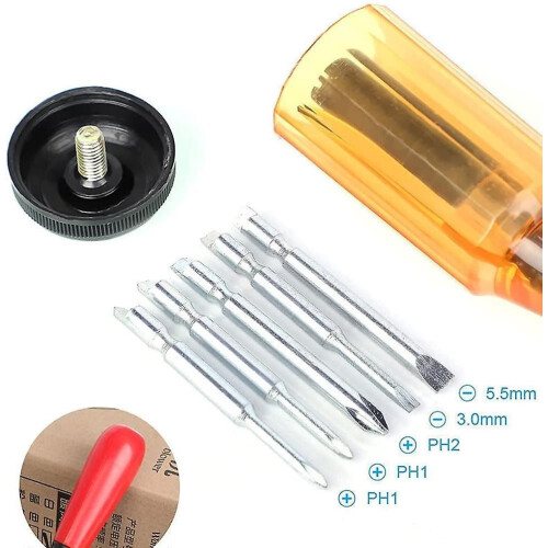 Push Pull Ratchet Screwdriver Adjustment Spiral Ratchet Screwdriver with 5 Replaceable Heads 1