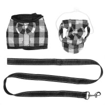 Flyktsäker seleväst med koppel och mössa för husdjur, svartvit M - Secure Pig Sele Strap