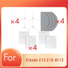 12 st reservdelar till E12 E10 B112 robotdammsugare, 4 moppdukar, 4 sidoborstar, 4 filter