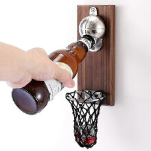 Magnetic Basketball Bottle Opener - Wooden Wall Mounted Beer Cap Collector