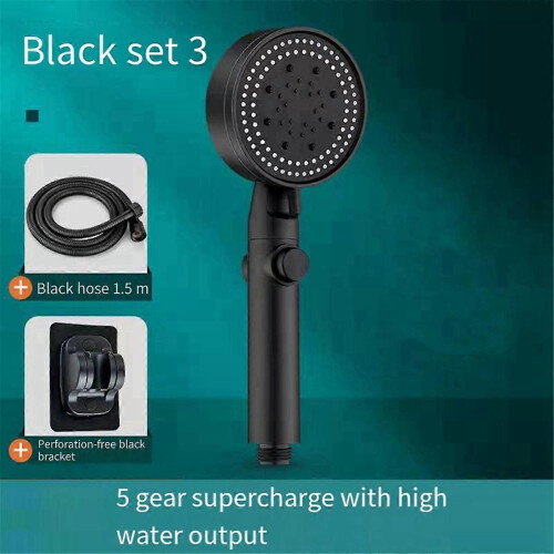 3Pcs Adjustable Black Shower Head Set with Wall Mount Holder + Hose 1