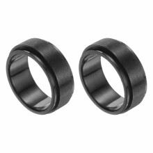 Stainless Steel Fidget Spinner Ring Size 6 Black and Silver Smooth Rotation Anxiety Relief Twin Pack