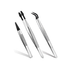 3 Pcs Rubber Tipped Tweezers, 6Inch Straight Flat Tweezers & 6Inch Bent Tip Tweezers & 4.7Inch Poin