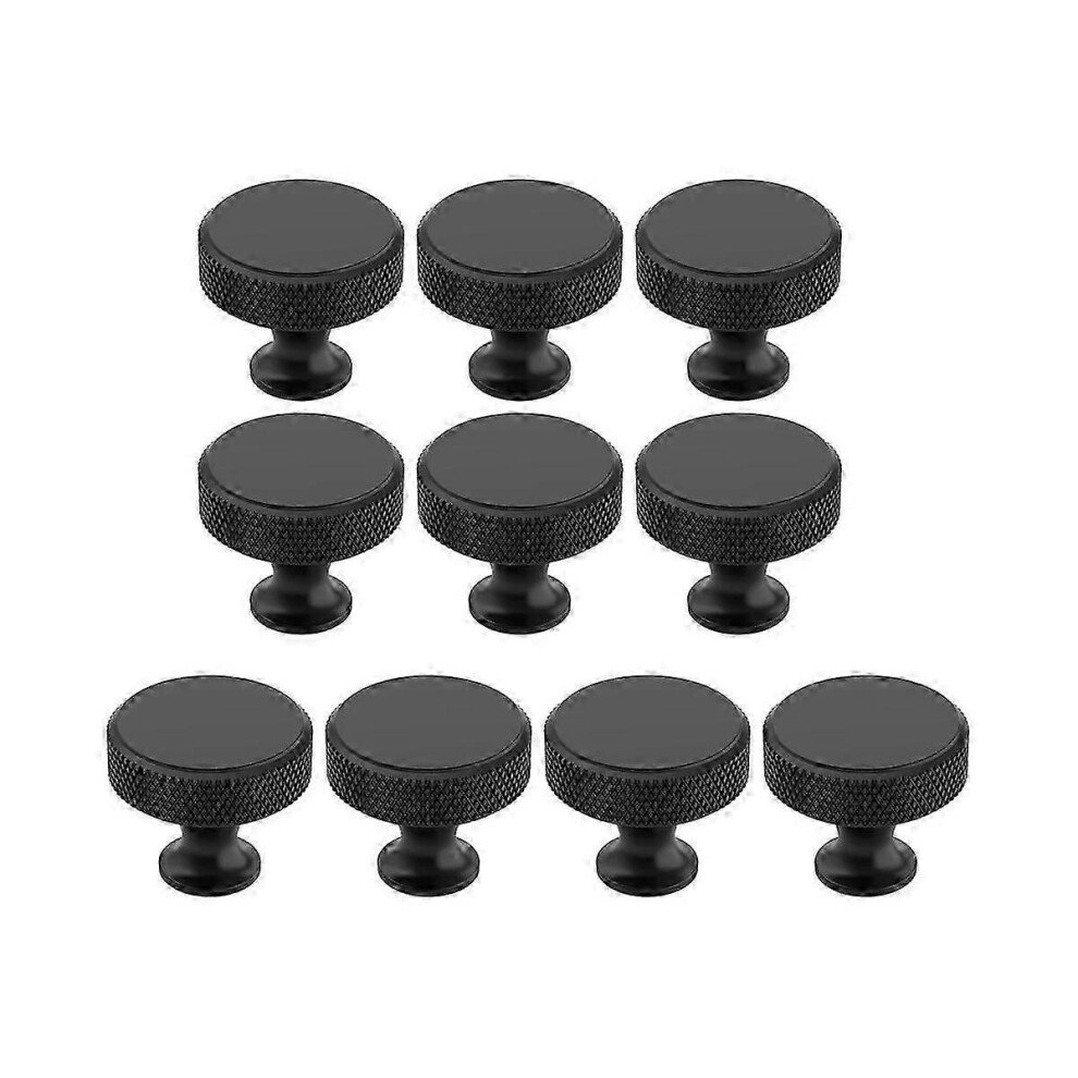 10 Pack Matte Black Knurled Cabinet Knobs - Round Kitchen Drawer Pulls For Dresser, Cupboard & Wardrobe Hardware 9319739715088