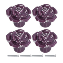 Set of 4 Modern Ceramic Rose Cabinet Handles for Living Room Bedroom Purple