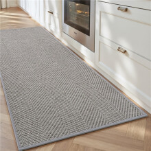 (Grey, 20.08*70.08in/51*178cm) Non-Slip Absorbent Kitchen Mat - Wavy Pattern Floor Mat - Machine Washable with Rubber Backing - Soft