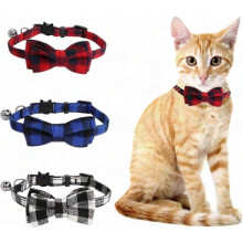Adjustable Cat Collars with Bell and Bowtie - 3 Pack Safety Breakaway Collars for Kittens and Cats