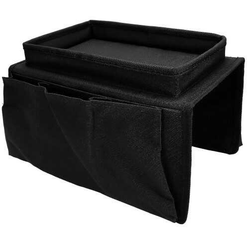 4 Pocket Sofa Remote Control Organizer with Cup Holder and Tray, Black