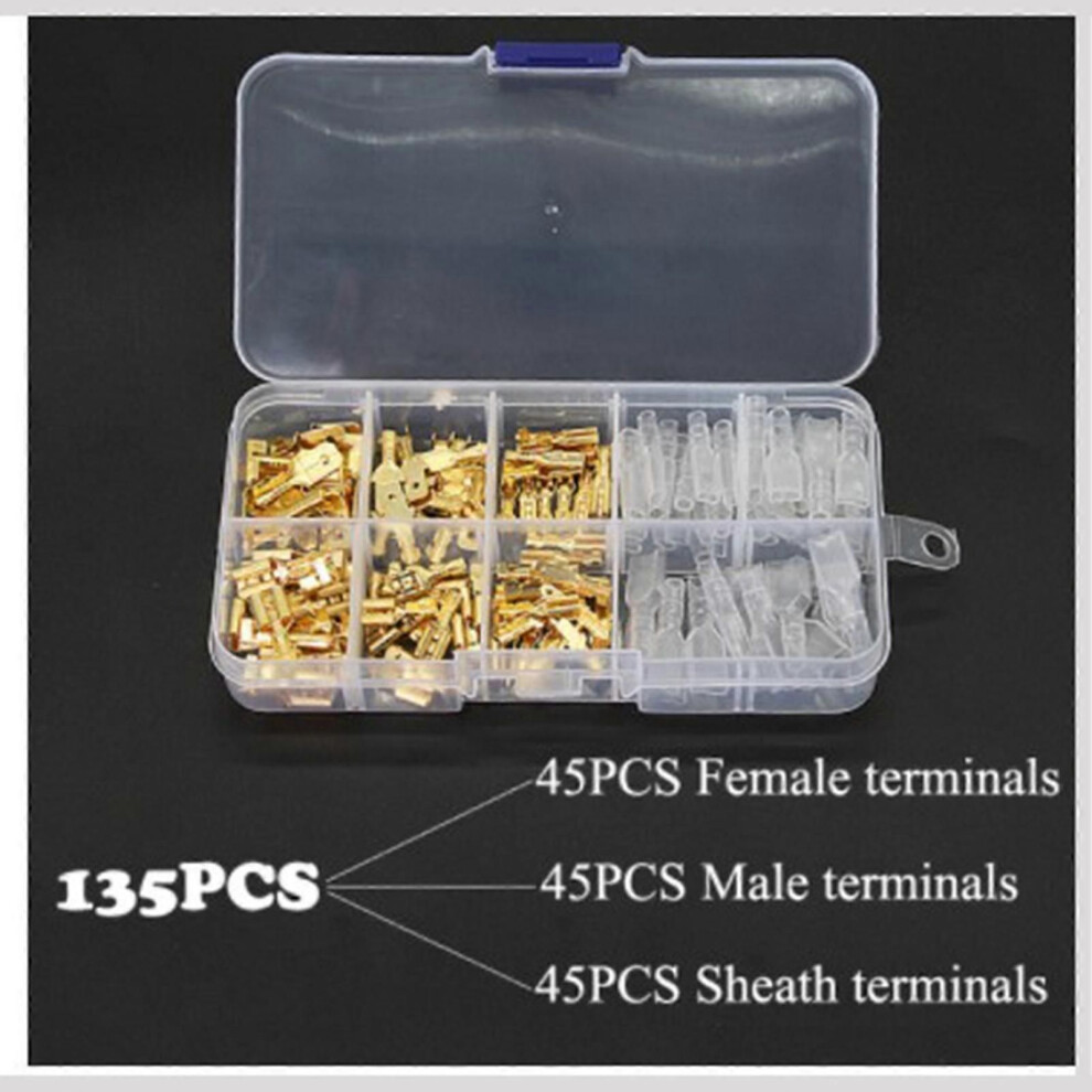 Yellow Crimp Terminal Block Set Transparent Protection Cover Male Female Docking Terminal Connector Kit 2.8 4.8 6.3 135Pcs 0.1Kg/3.5Oz 9319739660425