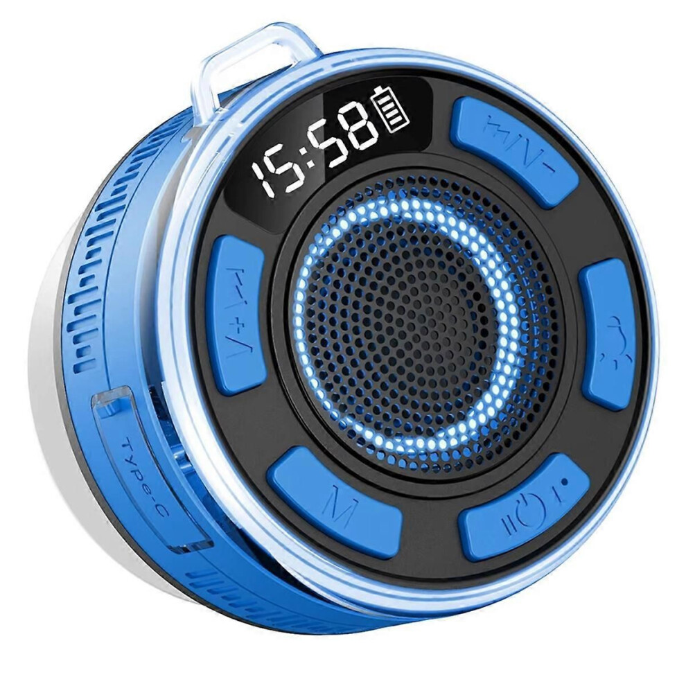 Wireless Bluetooth Speaker Ipx6 Waterproof Led Strong Bass Bluetooth Speaker Type-C Charging Cable 1100Mah Light/Blue 9319739656633