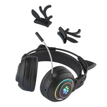 Gaming Headset Cute Antlers Cat Ear Bluetooth Headphones with RGB Light over-Ear Stereo Headset for Kids Gamers A