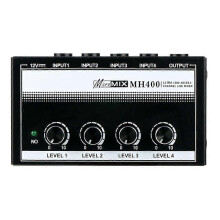 Mixer audio professionale con controllo del volume, compatibile con strumenti musicali come il basso,