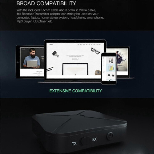 Bluetooth Transmitter Receiver 2-In-1 Stereo Wireless Multifunction Portable Convenient Audio Conve 2
