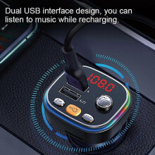 C20 Car FM Transmitter Dual USB Auto o Player Car BT MP3 Player with Colorful Light Car Driving Handsfree Call Accessory