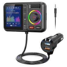 Adaptador transmisor Bluetooth 5.0 con pantalla digital LED y entrada auxiliar de 3,5 mm para reproductor