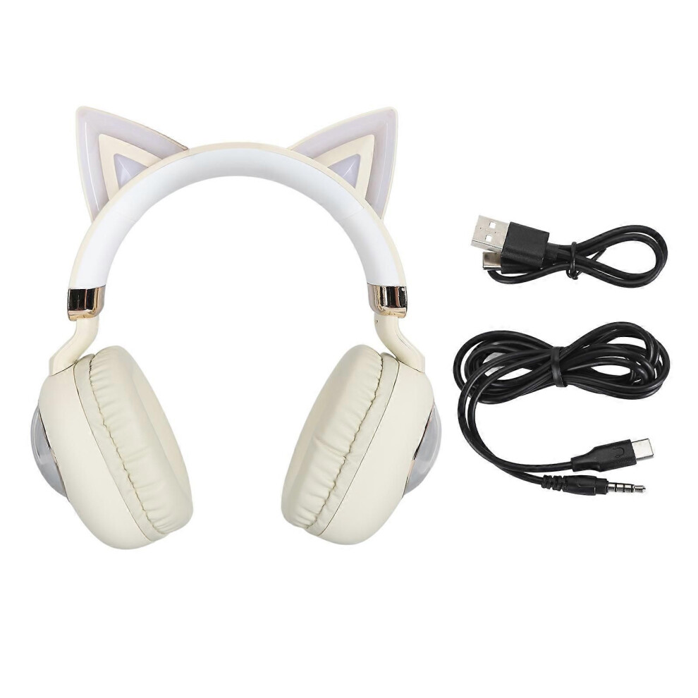 Kids Bluetooth Headphones With Rgb Lights, Cat Ears, 20H Playtime, Hifi Stereo Headset With Microphone, For School Laptop, Khaki 9319739674323