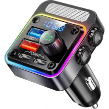 54-W-Bluetooth-5.3-Kfz-Adapter mit 4 Ladeanschlüssen, drahtlosem FM-Radiosender mit Basswiedergabe,