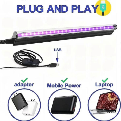 Λάμπα LED UV 380-400nm με σωλήνα T5 5V USB βύσμα, υπεριώδες φως, LED σ 2