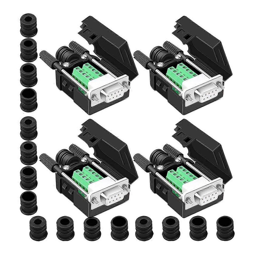4Pcs Db9 Female Breakout Connector,Db9 Solderless Rs232 D-Sub Serial To 9-Pin Port Terminal Adapter Connector 9319739666410