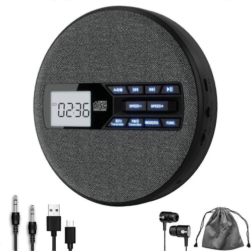 Φορητό CD Player, Επαναφορτιζόμενο CD Player με Διπλά Ηχεία και Anti Skip, CD, Διπλό Bluetooth, FM Tra