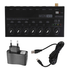 Sound Mixer Ultra Compact Metal Low Noise 6 Channel Stereo Line Mixer for Studio Stage Small Clubs Bar
