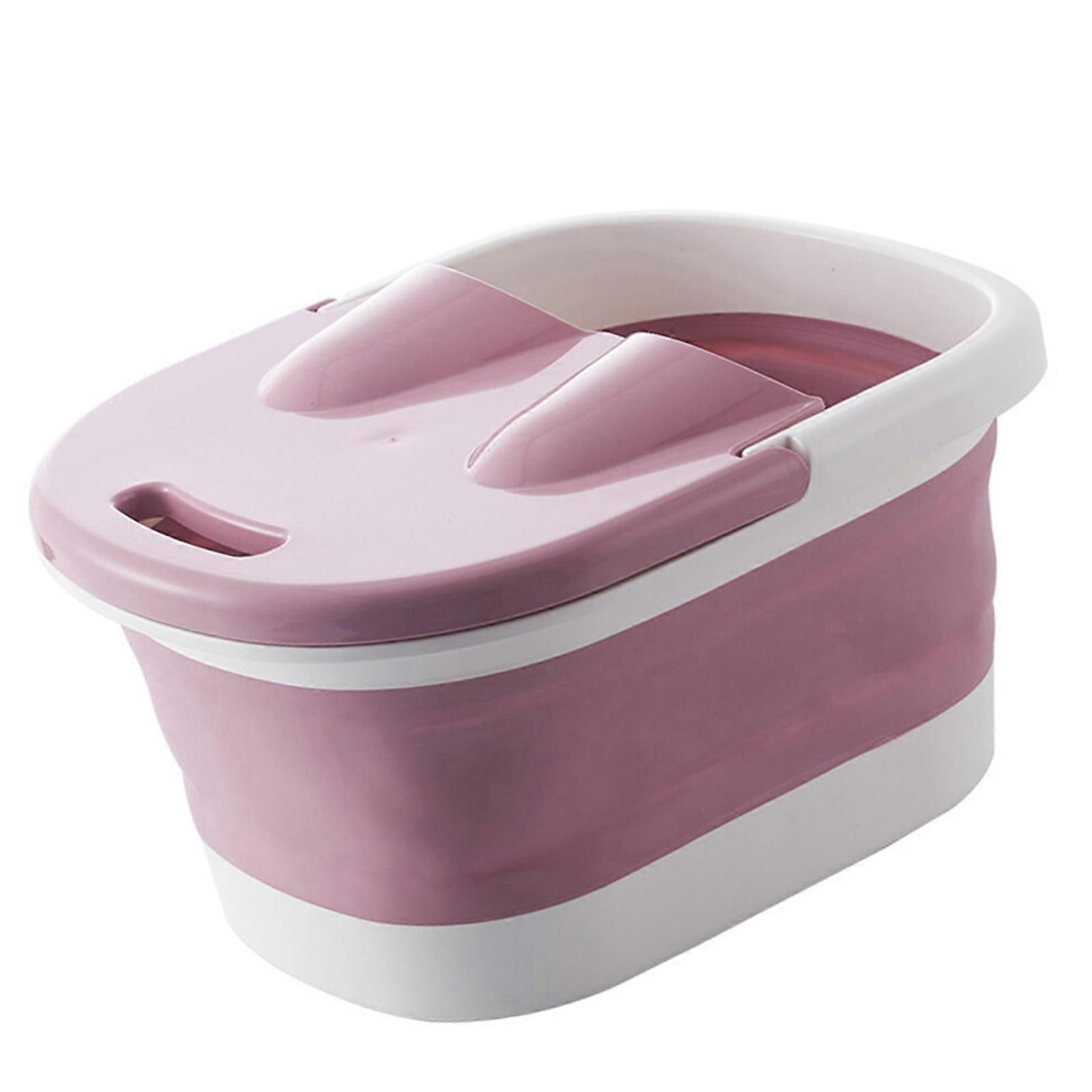 Collapsible Foot Bath Tub with Massaging Rollers Portable Foldable Foot Spa Soak Bath Tub with Handle Lid Pink