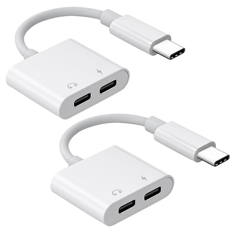 2X 2 In 1 Dual Type C Headphone Adapter Usbc Splitter Jack Aux Audio Charging Converter For Huawei Samsung Xiaomi 9319739665635