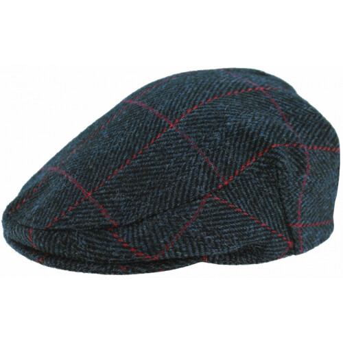 (Checked 6 - Navy, XL) Boardmans Harris Tweed Flat Cap