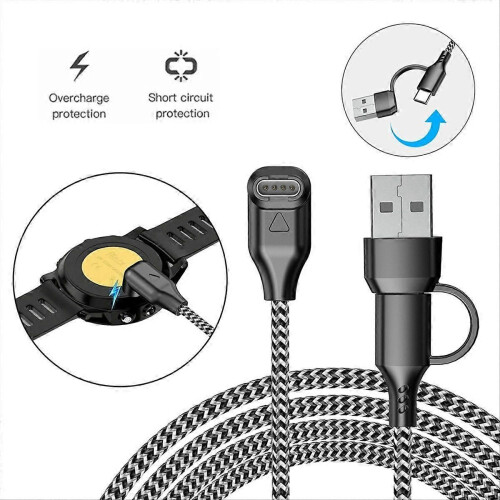 Καλώδιο φόρτισης ρολογιών USB Type C 2 σε 1 για 8, 7 Series, Forerunner 245, 255, 955, Venu 2 A μαύρο 2