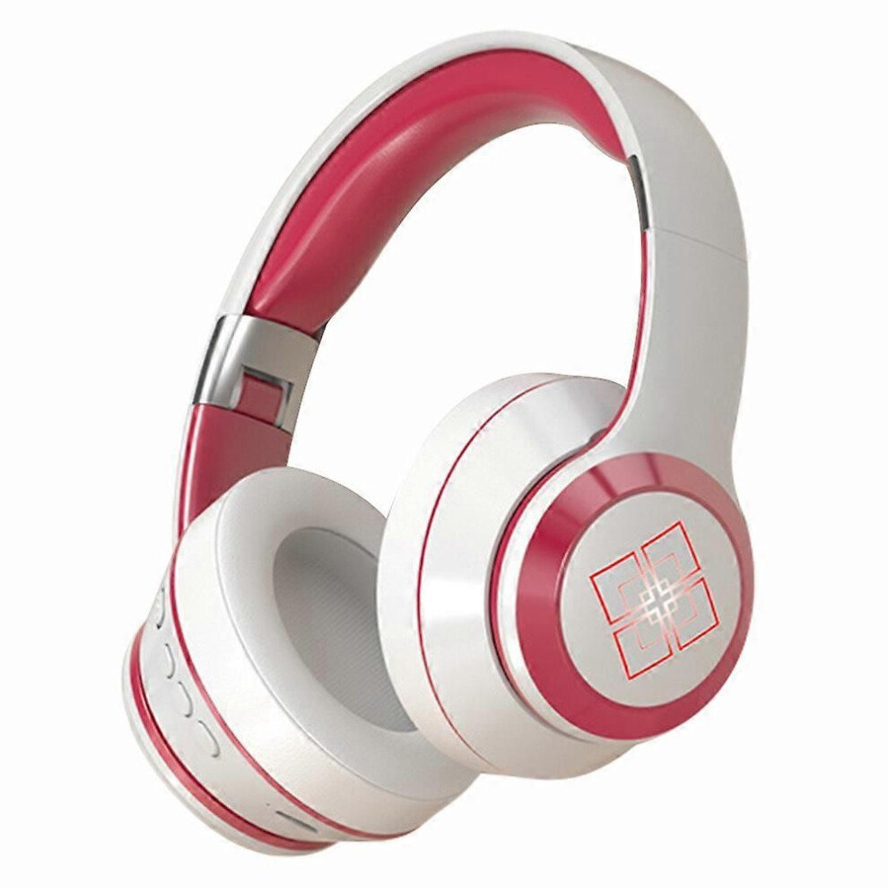 Wireless Bluetooth V5.2 Headphones Enc Noise Cancelling Earbuds Foldable Adjustable Teen Headphones White/Red 9319739676358