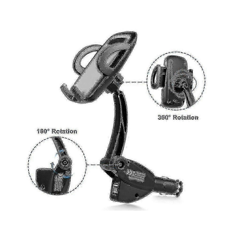 3-In-1 Car Mount Cigarette Lighter Rotatable Phone Holder With Dual Usb Ports 9319739802931