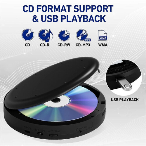 Φορητό CD Player, Επαναφορτιζόμενο CD Player με Διπλά Ηχεία και Anti Skip, CD, Διπλό Bluetooth, FM Tra 2