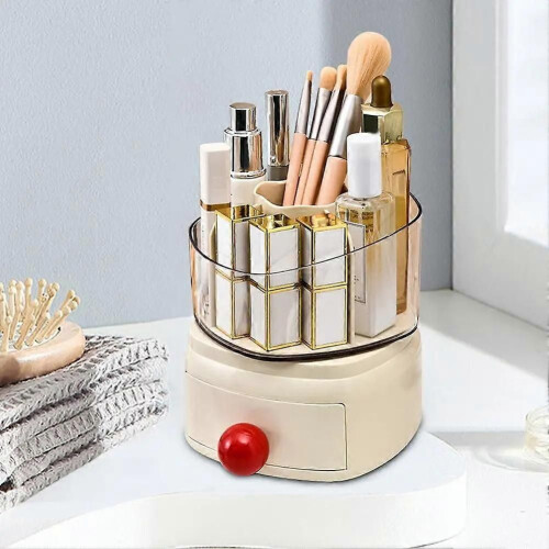 Rotating Makeup Organizer 5 Compartment Cosmetic Storage Organizer with Drawer Bathroom Desktop Orga 2