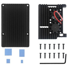 Για Raspberry Pi 4B, Θήκη αλουμινίου με διπλό ανεμιστήρα ψύξης,